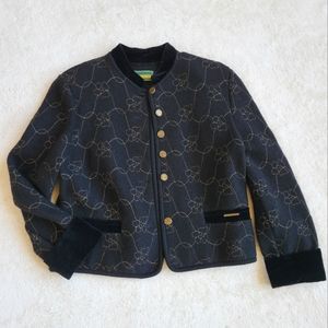 Vintage Wool Blazer Black Geiger Gold Embroidered Austria Jacket 10 L